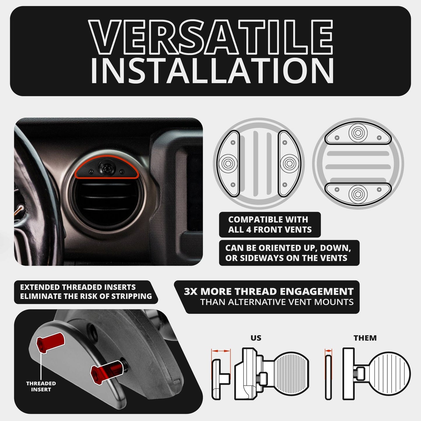 LINK™ Vent Mount Bracket w/ 20MM Ball for 2018-23 Jeep JL, JT and 4XE