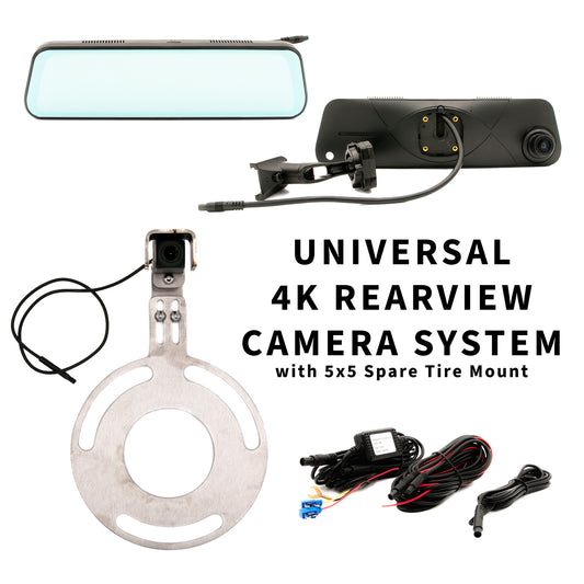 LucentVue Universal Bundle 4K Rearview Mirror Camera System w/ HD Spare Tire Mount (5x5)