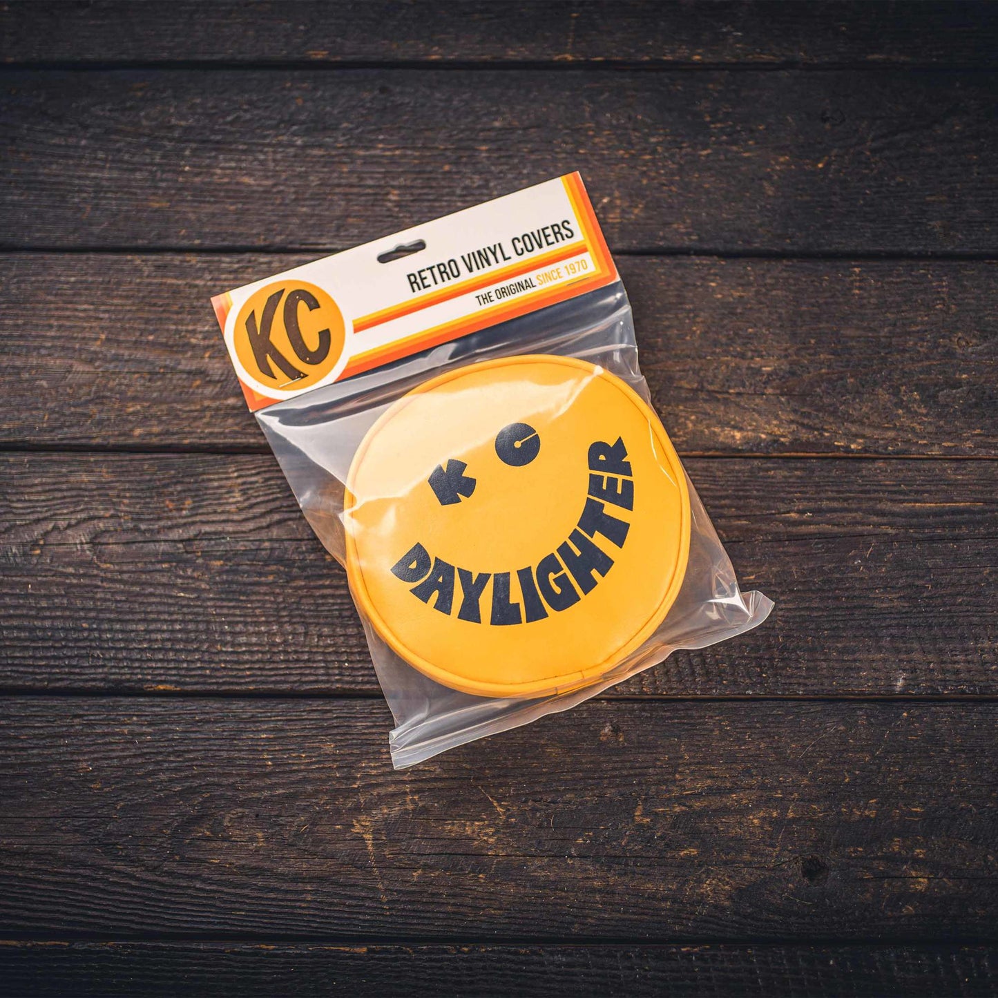 Cover; Retro 6" Vinyl Yellow w/ Black "KC DAYLIGHTER" Smiley Face (pr)